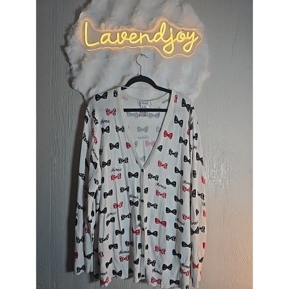 Disney Parks Plus Minnie Mouse Bow Cardigan Sweater 2X XXL Holiday Preppy - Picture 1 of 10